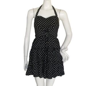 FREDERICKS OF HOLLYWOOD Dress, M, Black, White polka dot, Corset/Lace, Halter